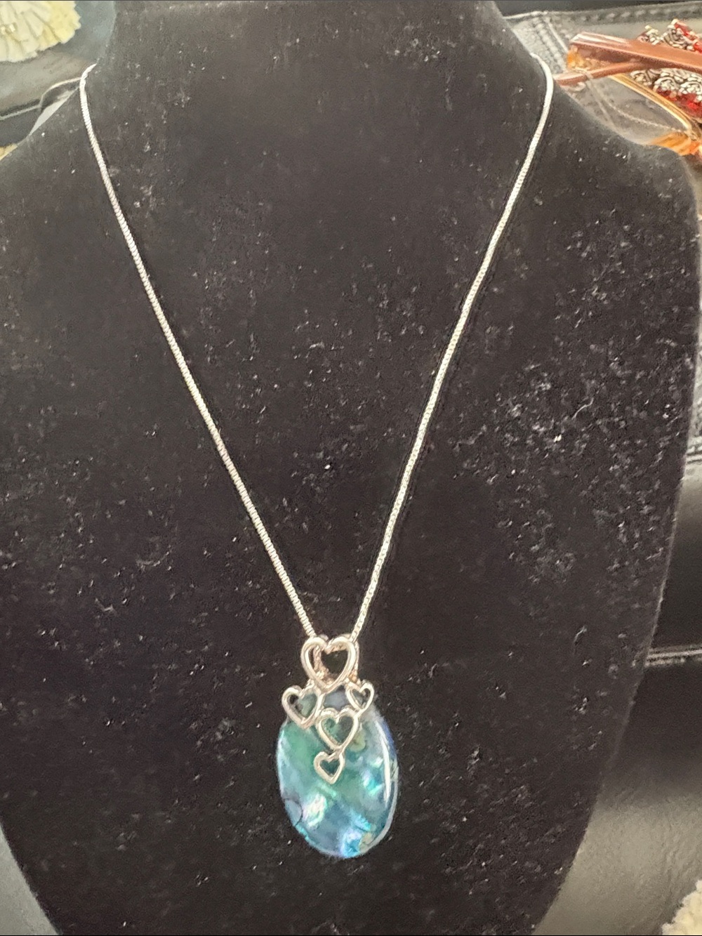 Sterling Silver Heart New Zealand Paua Shell Pendant With 925 Chain - Picture 3 of 7